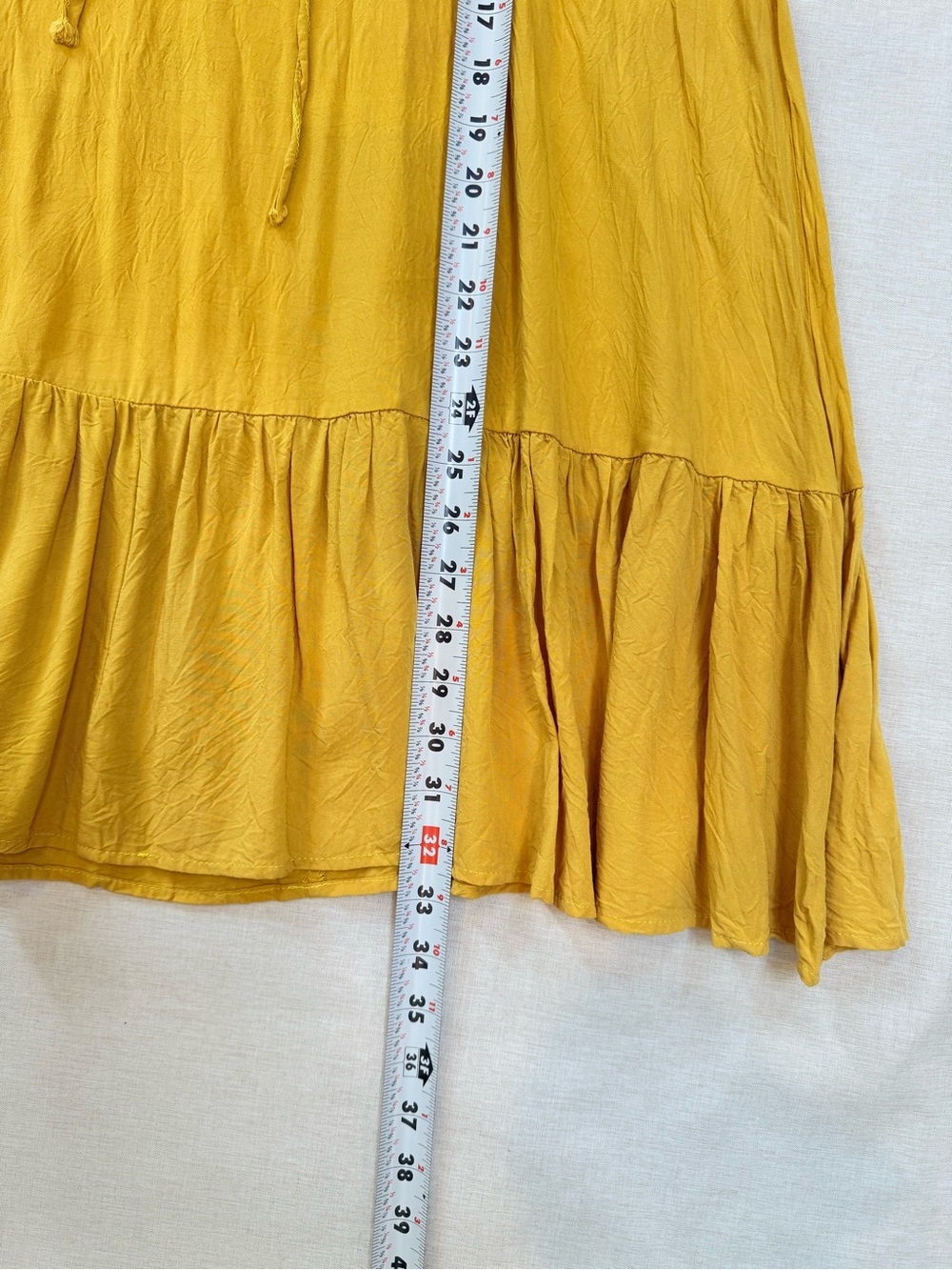 Mustard Lace-Up Ruffled Hem Women’s Skirt - Picture 4 of 9